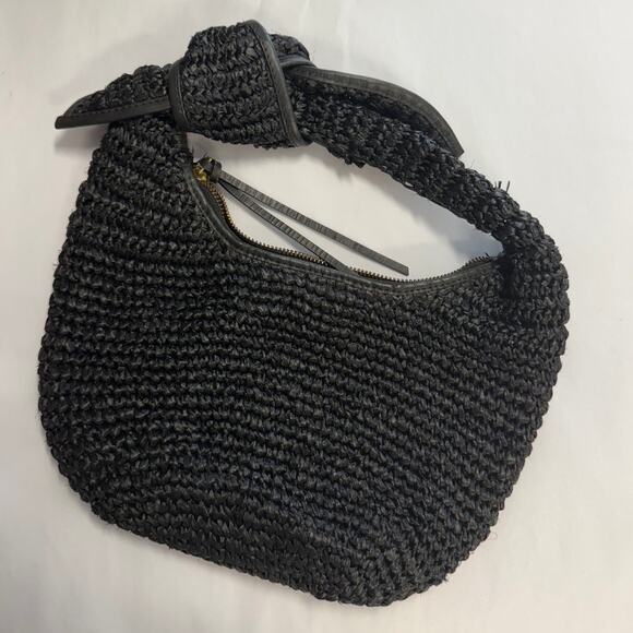 Poolside Hobo Handbag The Josie Knot Bag in Black Woven Straw Raffia - Picture 2 of 8